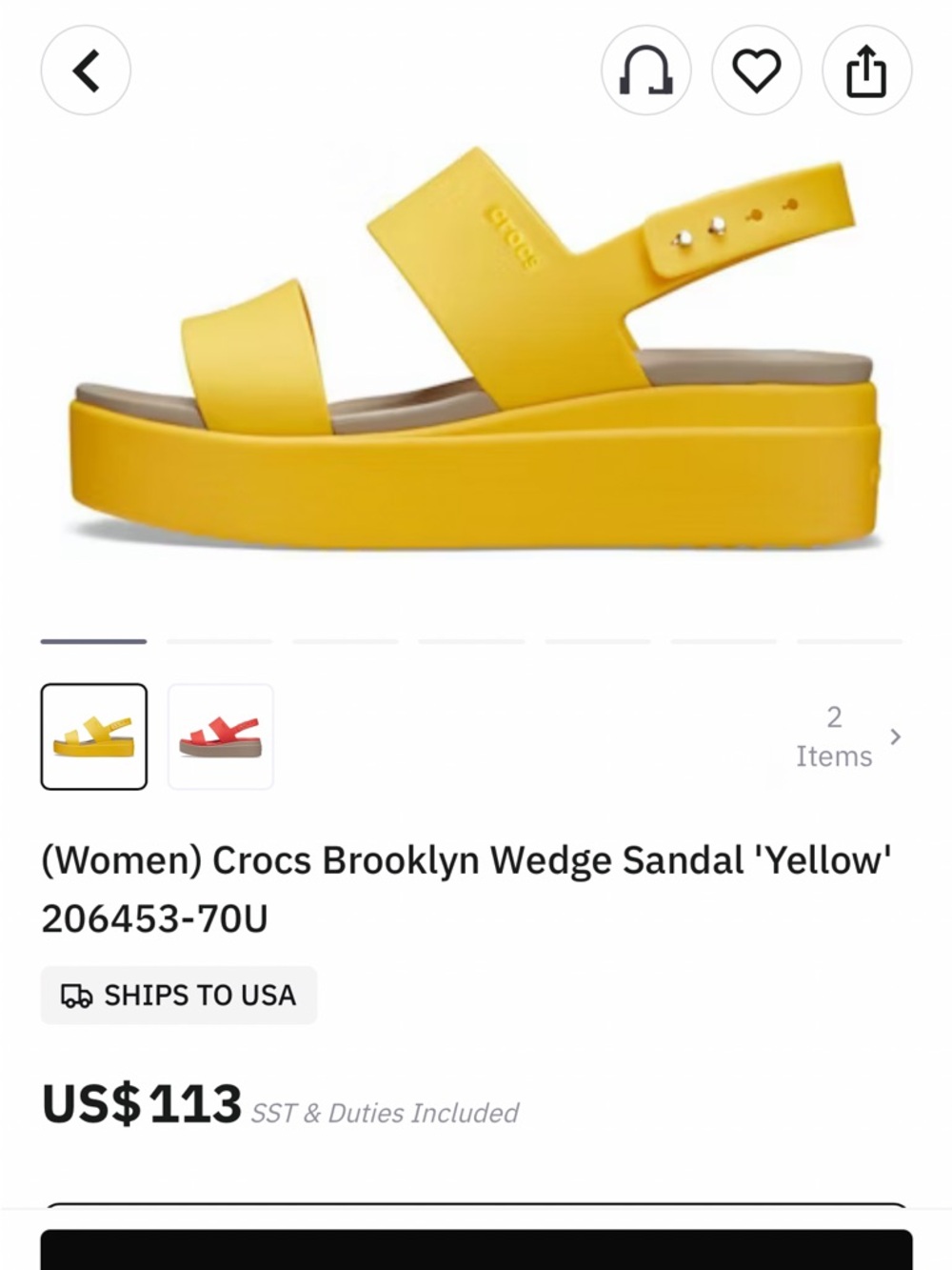 CROCS Yellow Platform Slingback Sandals